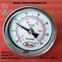 Temperature Gauge -20°C to 120°C, Chrome Body Dial Size 2.5 Inch, Probe Length 2.5 Inch, Back Connection, Reliable Quality In Stock
