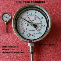 Temperature Gauge -20°C to 120°C, Chrome Body Dial Size 2.5 Inch, Probe Length 2.5 Inch, Bottom Connection, Reliable Quality In Stock