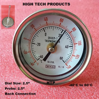 Temperature Gauge -40°C to 60°C, Chrome Body Dial Size 2.5 Inch, Probe Length 2.5 Inch, Back Connection, Reliable Quality In Stock