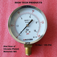 Pressure Gauge 10 Bar / 145 PSI, Chrome Body Dial Size 6 Inch, Reliable Quality In Stock