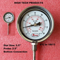 Temperature Gauge 0°C to 160°C, Chrome Body Dial Size 2.5 Inch, Probe Length 2.5 Inch, Bottom Connection, Reliable Quality In Stock