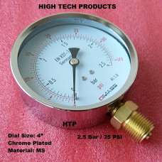 Pressure Gauge 2.5 Bar / 35 PSI, Chrome Body Dial Size 4 Inch, Reliable Quality In Stock