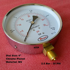 Pressure Gauge 2.5 Bar / 35 PSI, Chrome Body Dial Size 6 Inch, Reliable Quality In Stock