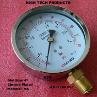 Pressure Gauge 4 Bar / 60 PSI, Chrome Body Dial Size 4 Inch, Reliable Quality In Stock