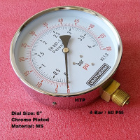 Pressure Gauge 4 Bar / 60 PSI, Chrome Body Dial Size 6 Inch, Reliable Quality In Stock