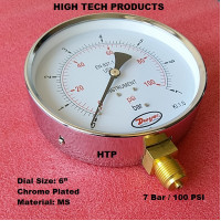 Pressure Gauge 7 Bar / 101 PSI, Chrome Body Dial Size 6 Inch, Reliable Quality In Stock